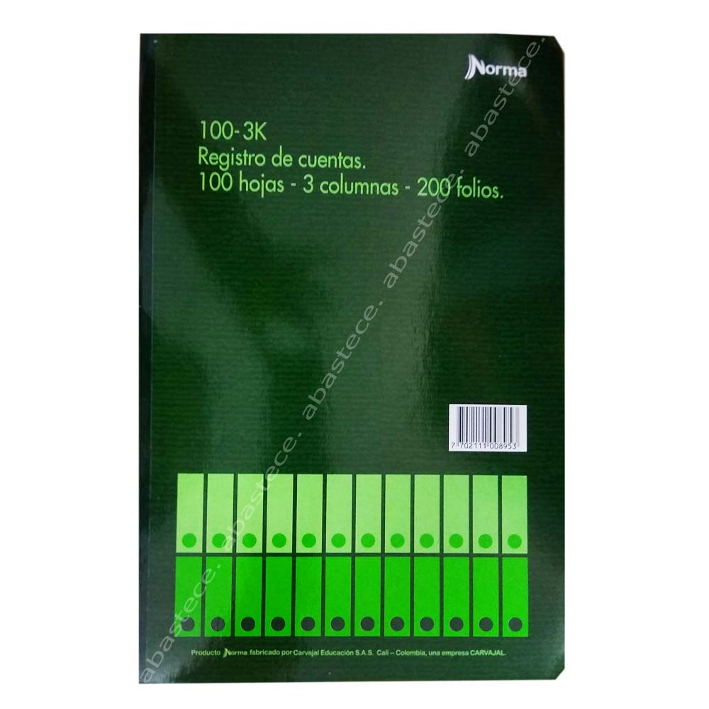 Libro De Contabilidad 100 Hojas  200 Folios 100-3K Inventario Y Balances Norma 500895