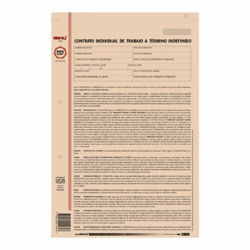 Contrato Laboral Termino Indefinido Minerva 1001 Paq.x12