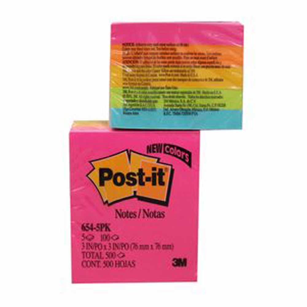 Post It Neon 3M Mediano 5 Colores 500 Hojas Ref: 654-5PK