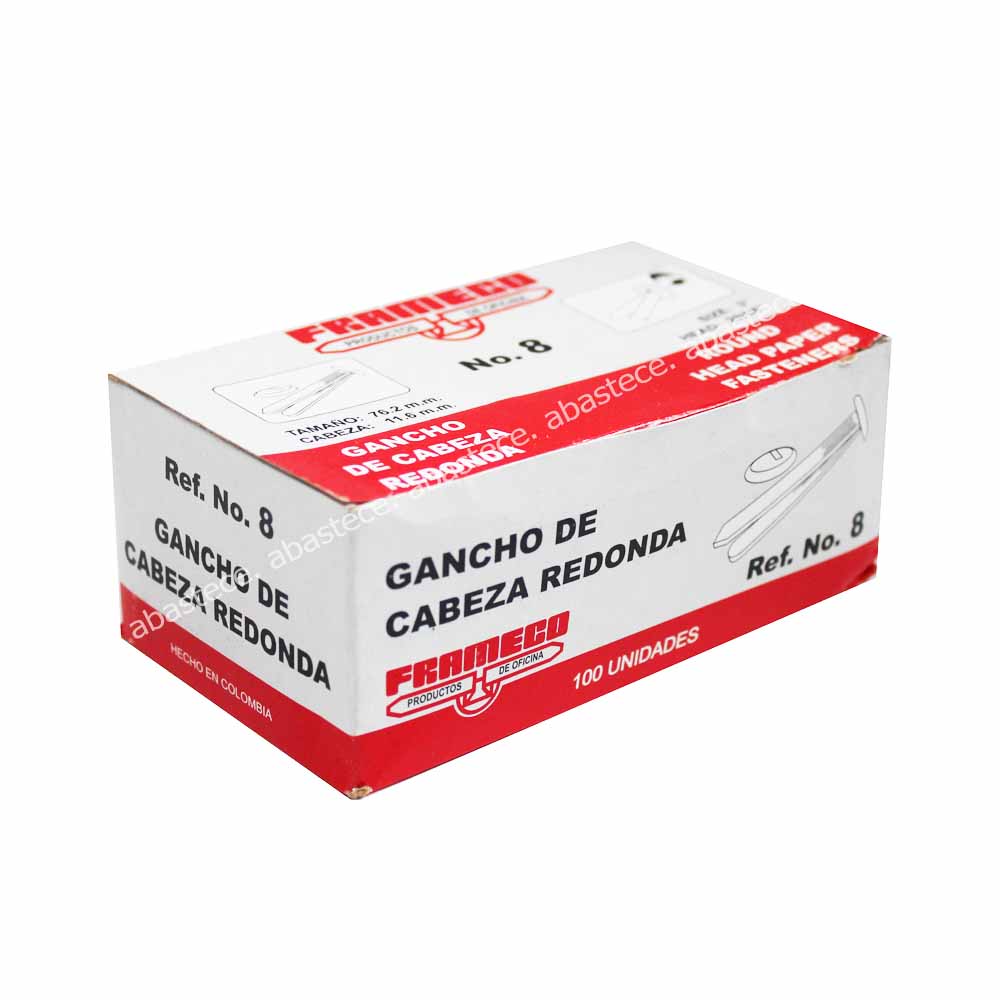 gancho expediente metalico  No. 8 cajita x 100u.