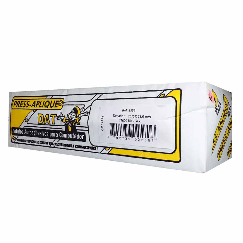 press aplique 76 x 24 caja dat x 17600u. ref:  2580