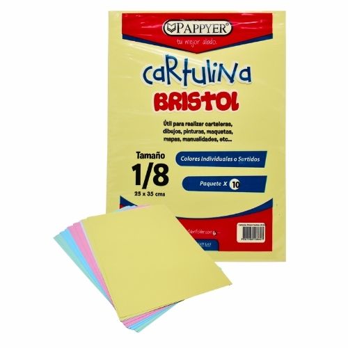 Cartulina Para Legajar Colores Surtidos en 1/8 Paq.x10u.