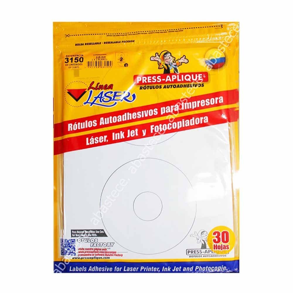 Press Aplique 116 Mm Carpeta Cd Laser  X 60 Rotulos Ref: 3150