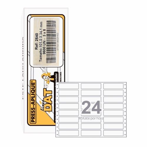 press aplique 101 x 34 caja dat x 9600 rótulos  ref: 2540