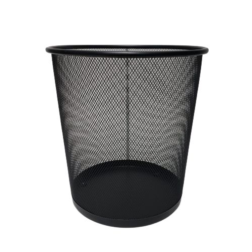papelera para piso en malla metalica negra