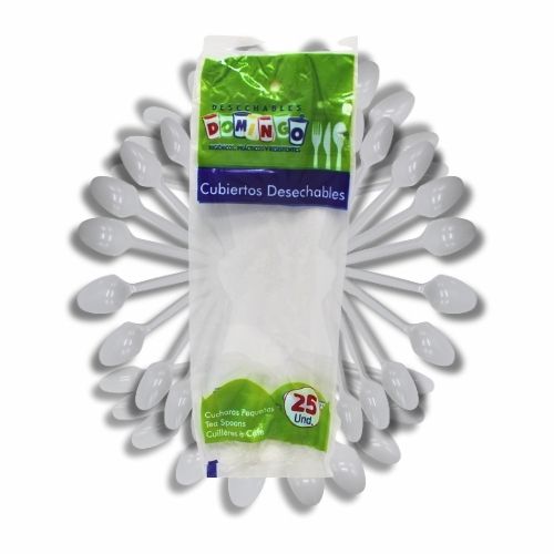 Cuchara Plastica Desechable Blanca Pequena Domingo X 25 U.