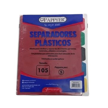 Guia Clasificadora (Separador) 105 Plastica Paq.x 5 Colores Surtidos