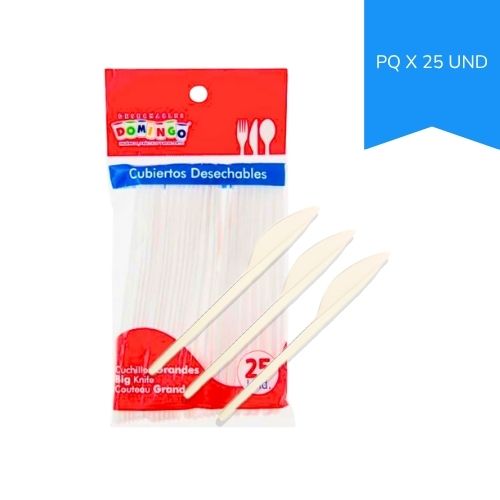 Cuchillo Plastico Desechable Blanco Grande Domingo por 25 u