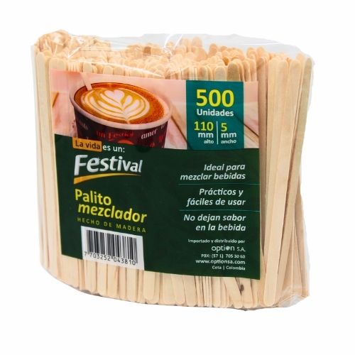 Mezcladores De Madera Corto Plano Paq.x 500u.
