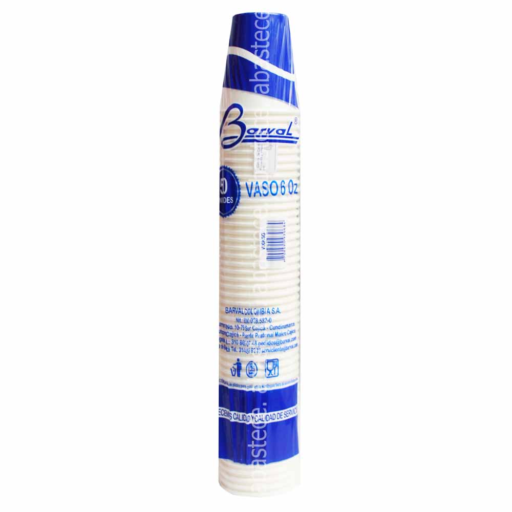 Vaso Carton Desechable Blanco 6 Oz Barval X 50u
