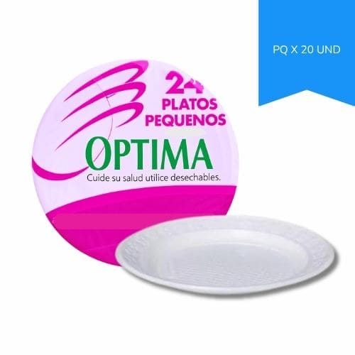 Plato Plastico Desechable Blanco Pequeño Optima Paq.x20u.