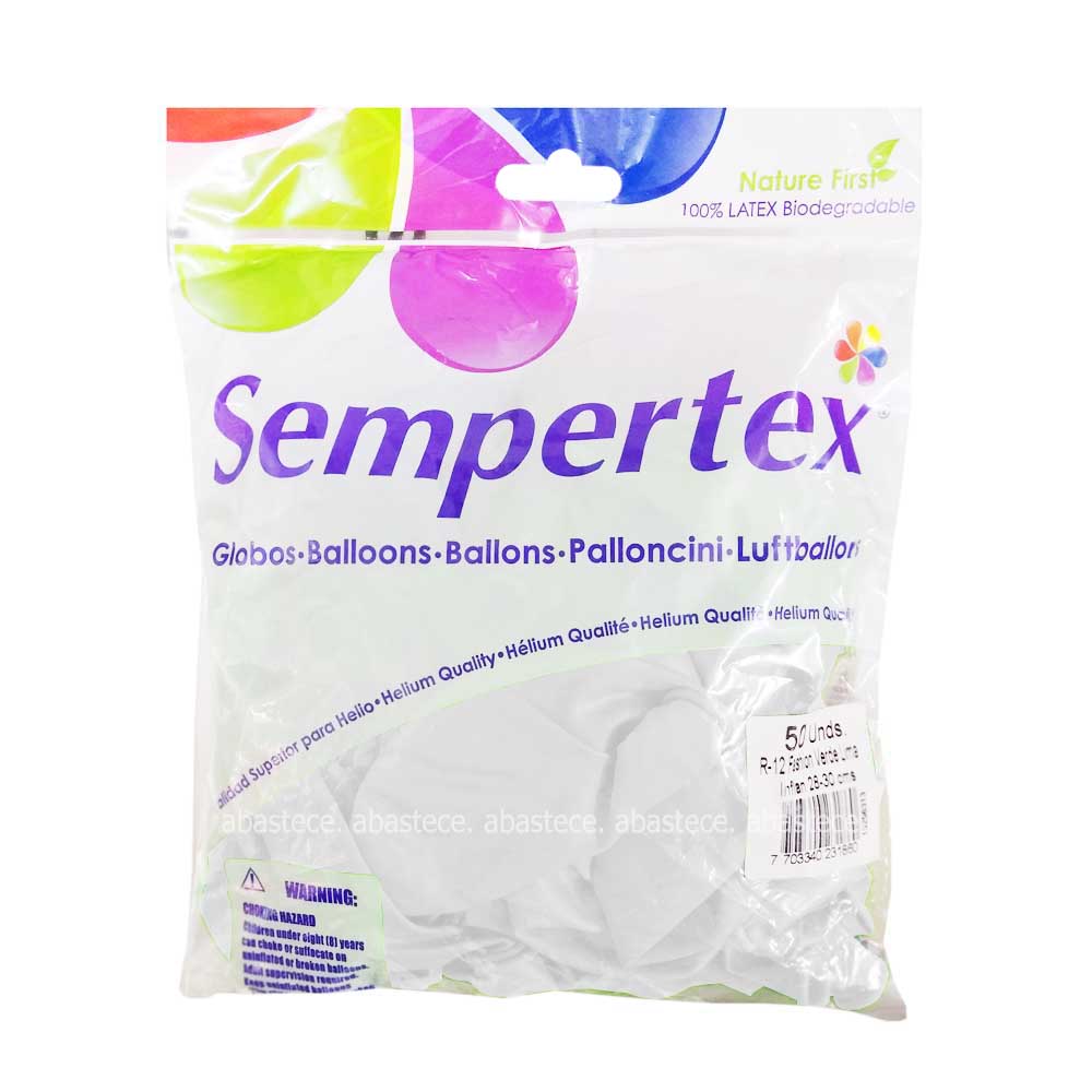 Globos Paquete x50u. Sempertex Ref: R-12 Color Blanco