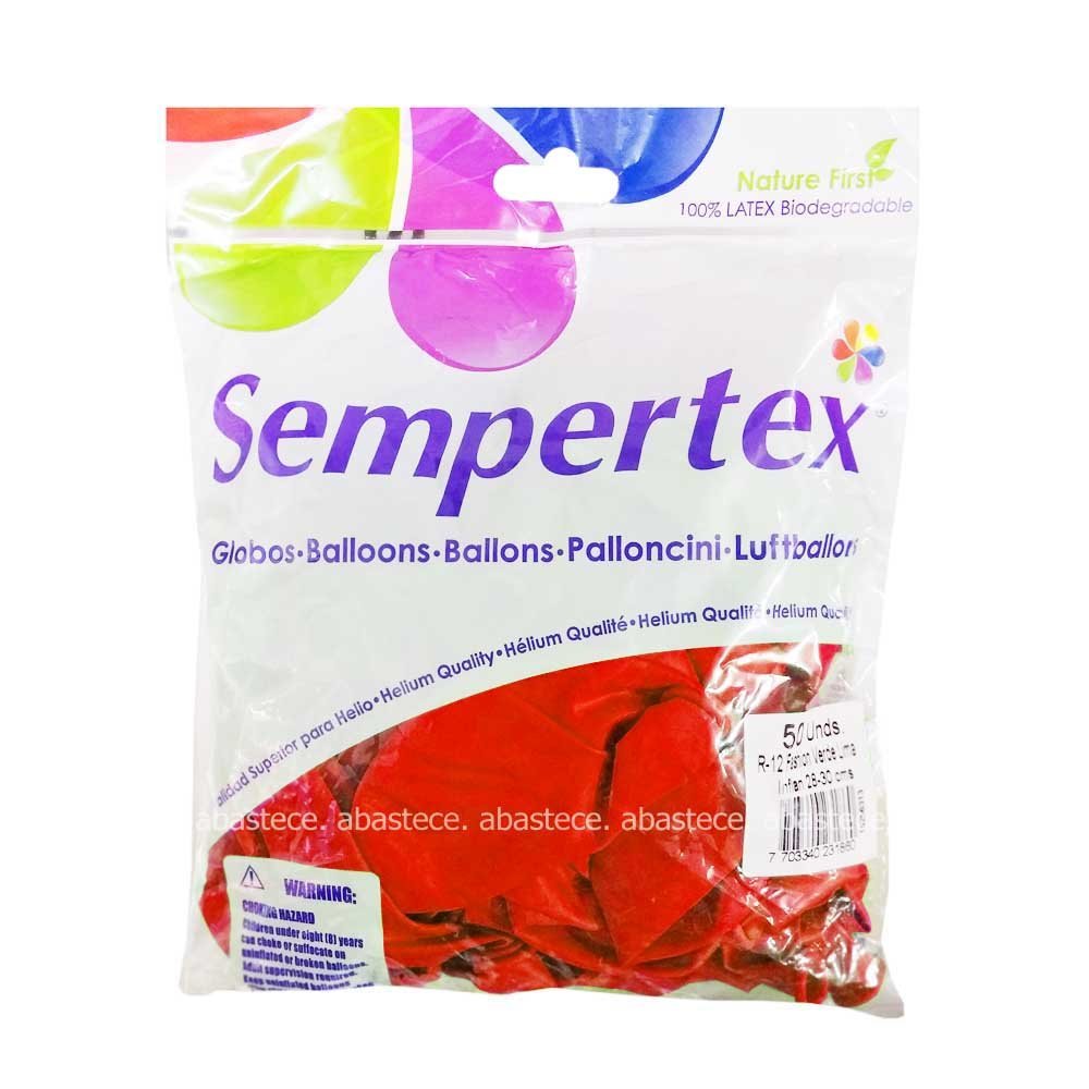 Globos paquete x 50u. Sempertex ref: R-12 color Rojo