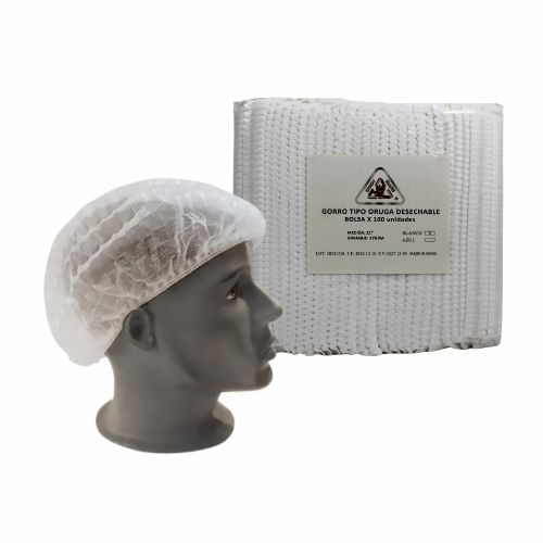 Gorro Desechable Tipo Cofia/ Oruga Blanco Paquete x100u.