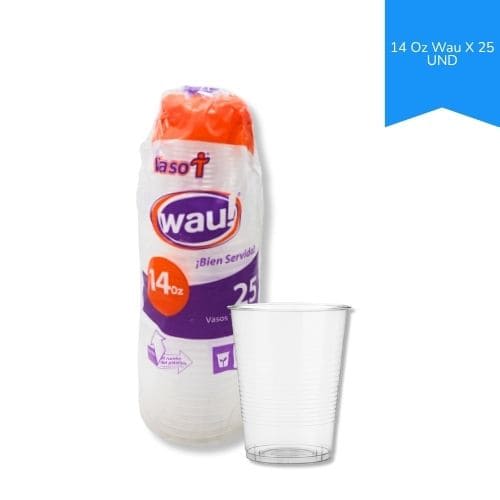 Vaso Plastico Desechable Transparente 14 Oz Wau por 25 u