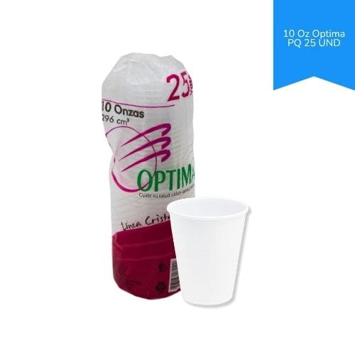 Vaso Plastico Desechable Transparente 10 Oz Optima Paq.x25u.