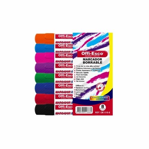 Marcador Seco Borrable 8 Colores Surtidos Offi- Esco OE-510 Ref: 13233
