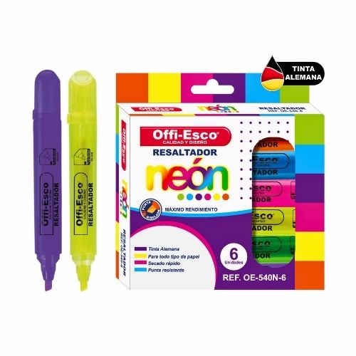 Resaltador Offi-Esco OE-540N-6 Colores Neon Surtidos Estuche x 6u.