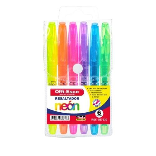 Resaltador Offi-esco OE 530 (Delgado) Caja X6 Colores Neon Surtidos