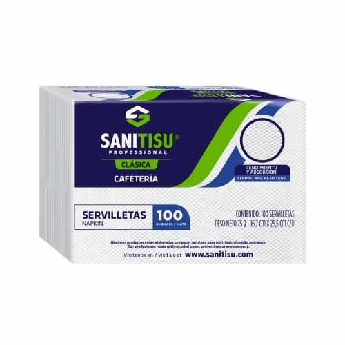 Servilleta Blanca Sanitisu Cafeteria Clasica Paquete x100