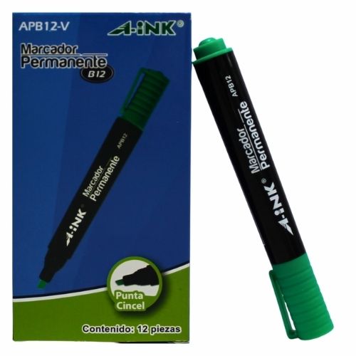 Marcador Permanente Punta Biselada Verde