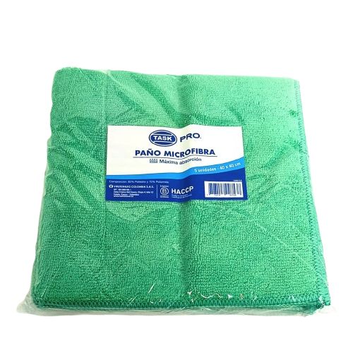 Paño Microfibra Verde 40x40 Cms X5 Unidades Task