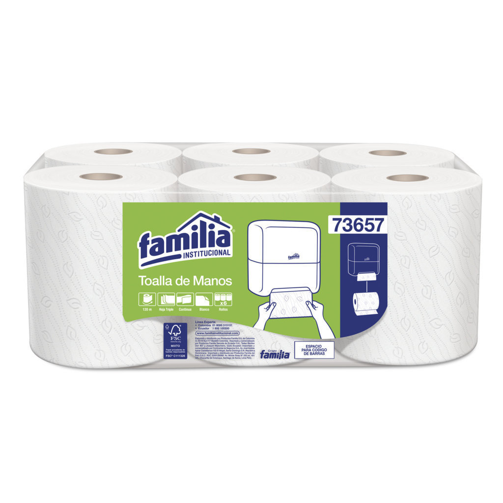 Toalla De Manos Familia Paq.x6 Rollos X120m Blanca T.H 73657