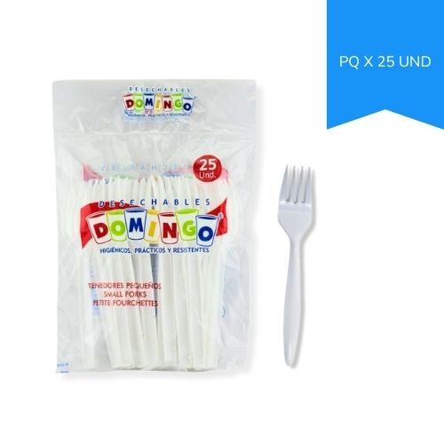 Tenedor Plastico Desechable Blanco Pequeño Paquete x25 u