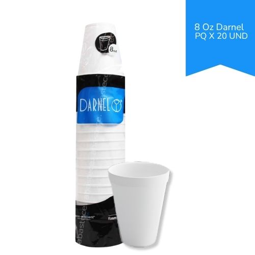Vaso Icopor Desechable Blanco 8 Oz Darnel Paq.x 20u.