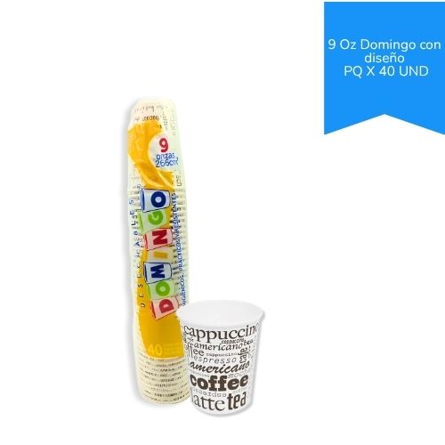 Vaso Carton Desechable Con Diseño 9 Oz Domingo Paq.x 40u.