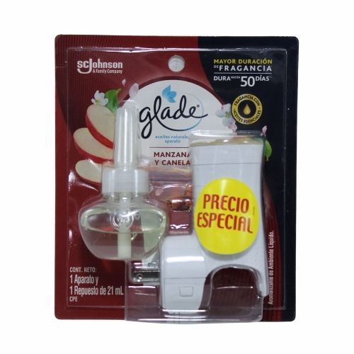 Ambientador Glade Aceite 21ml + Aparto Electrico Manzana Canela