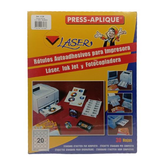press aplique 45 x4x5 carpeta laser x 600 rótulos ref: 3138