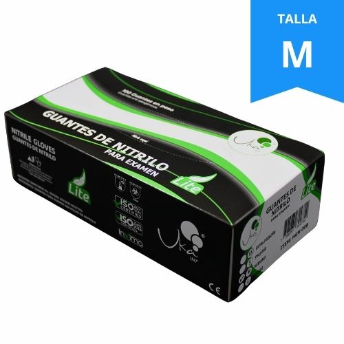 Guante Nitrilo Negro No Esteril Sin Talco Talla M Caja x 100u. Marca Uka