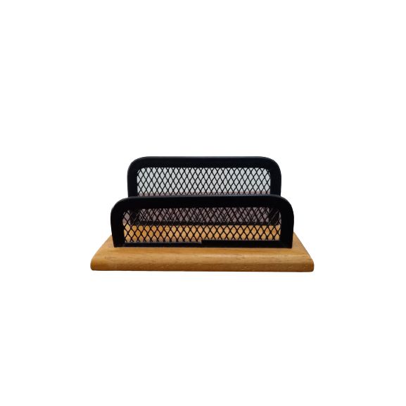 porta tarjetas en malla base madera para escritorio