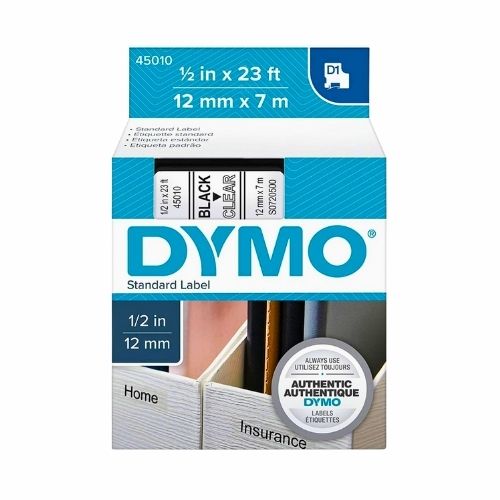 cinta dymo d1  negro sobre transparente 45010