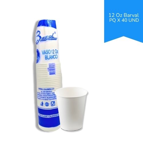 Vaso Carton Desechable Blanco 12 Oz Barval Paq.x40u.