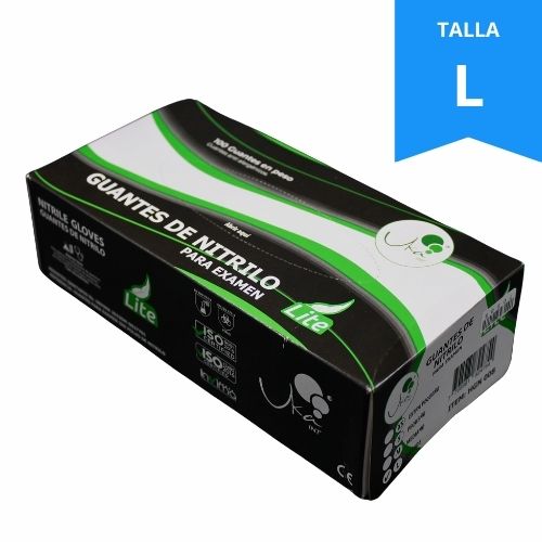 Guante Nitrilo Negro No Esteril Sin Talco Talla L  Caja x 100u Marca Uka