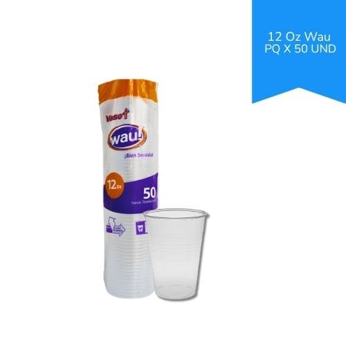 Vaso Plastico Desechable Transparente 12 Oz Wau Paq-x50u.