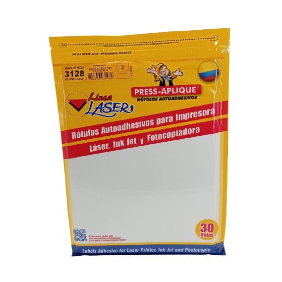 Press aplique 215.9 x 139.7 carpeta laser x 60 rótulos  Ref: 3128