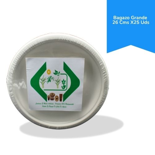 Plato Biodegradable Bagazo Grande 26 cms x25 uds.