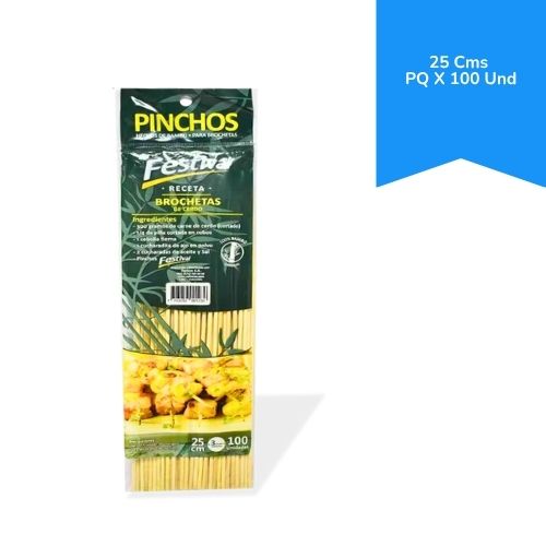 Palillo de Pincho Bambu 25 Cms Paquete por 100 Unidades