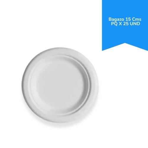 plato biodegradable en bagazo 15 cms paq.x 25u.