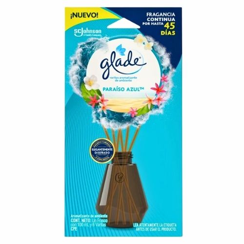 Ambientador Glade Aromatizante Paraiso Azul Varitas Frasco Con 100 Ml