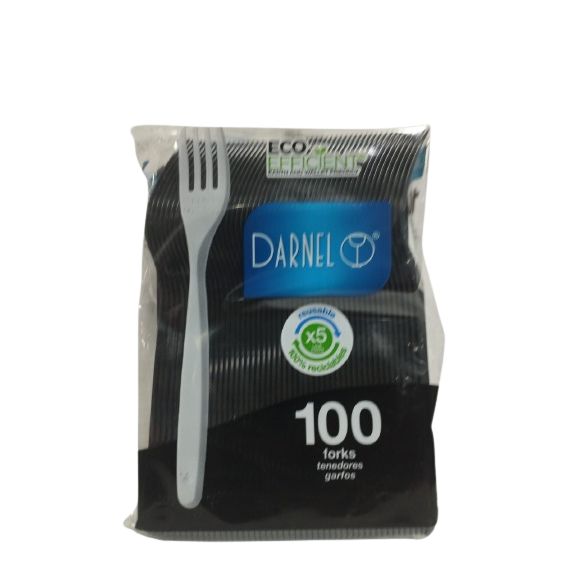Tenedor Plastico Darnel Negro Paq.x 100u.