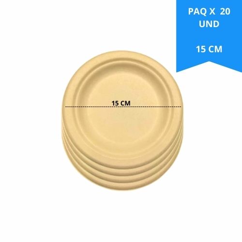 Plato Biodegradable en Bagazo 15 Cms Paq.x20u.