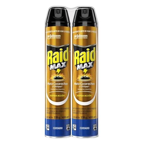 Insecticida Raid Aerosol Cucaracha 2 Unidades x400ml Cada Uno