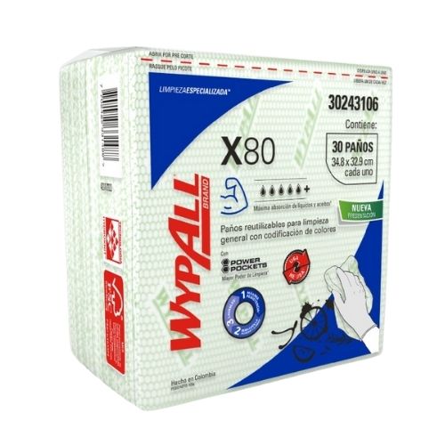 Paños Limpieza Wypall X80 Verde Power Pockets  PAQ.x30u 30243106