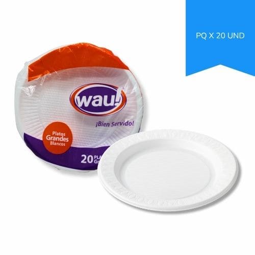 Plato Plastico Desechable Blanco Grande WAU Paq.x 20u.