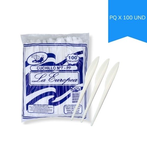 Cuchillo Plastico Desechable Blanco Grande Paq.x100u. Europeo