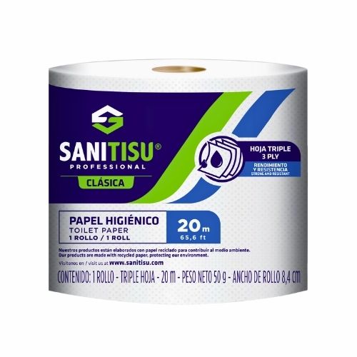 Papel Higienico Blanco Sanitisu Triple Hoja por 20m. unidad. Ref: 510230102